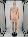 Solid Color Singe Shoulder Sleeveless Mini Dress