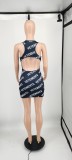 Sexy Printed Letter Sleeveless Nightclub Dress with Hollow Out