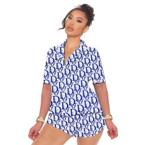 Casual Pattern Printed Pajamas Home Wear 2 Piece Loungewear