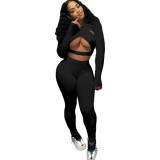Sexy Cross Cutout Sports Two Piece Women Clothing Set with Hollow Out