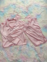 Autumn Three Piece Loungewear Satin Pajamas Set with No Padded Bra