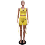 Tie Rope Pit Vest Set Women Clothing 2021 Fashion Printed