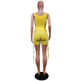 Tie Rope Pit Vest Set Women Clothing 2021 Fashion Printed