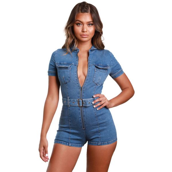 Sexy Zip Up Stretch Conjoined Romper