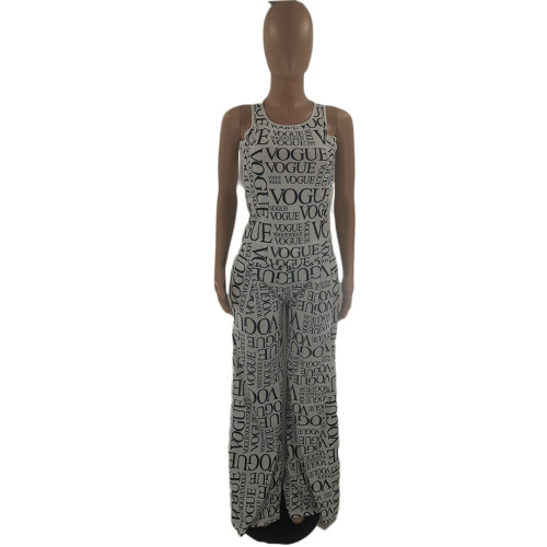 Casual Two Piece Clothing Sleeveless Printed Pant Set with Pocket