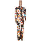 Autumn Printed Invisible Zipper Jumpsuit with Pocket