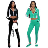 Casual High Neck Offset Printed Sportwear Pant Set
