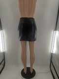 Solid Color Leather Skirt with Back Zipper