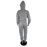 Casual Grey Thick Sweatshirt Hoodie Two Piece Set