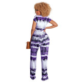Casual Printed Tie-dye Bandage Two Piece Set with Wide-leg