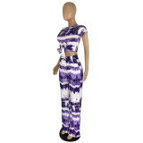 Casual Printed Tie-dye Bandage Two Piece Set with Wide-leg