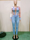 Casual Bandage lrregular Sexy Blouse and Trousers