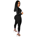 Fashion Zipper Hooded Solid Color Sports Two Piece Tracksuit Outfits