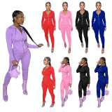 Casual Hoodie Zipper Long Sleeve Sports Two Piece Outfits Set