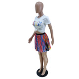 Trendy Printed T-shirt and Pleated Skirt