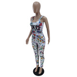 Casual Floral Printed Vest and Trousers 2 Pcs Set
