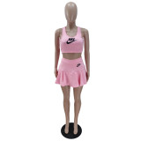 Casual Embroidered Letter Sports Tennis Vest and Pleated Skirt