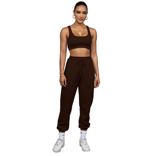 Solid Color Double-layer Sports Vest and Trousers