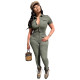Casual Turn-down Neck Workwear Jumpsuit with Buttons + six pockets