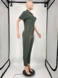 Casual Turn-down Neck Workwear Jumpsuit with Buttons + six pockets