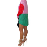 Casual Printed Color Block Shirt Dress
