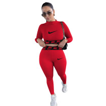 Casual Red Positioning Printing Letter Sportswear Trousers Two Piece Set