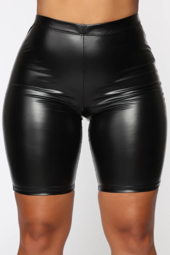 Solid Color Black Leather Shorts Pants