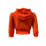 Casual Hooded Sports Crop Sweatsuit Top with 2 Pockets