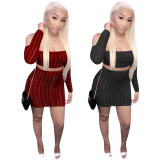 Sexy Perspective Mesh Hot Stamping Sequin Skirt Clubwear Women's 2 Piece Set