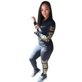 Autumn Winter Black Cotton Printed Sports Two Piece Outfits