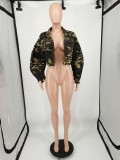 Puff Sleeves Camouflage Woven One Piece Jacket Top