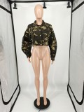 Puff Sleeves Camouflage Woven One Piece Jacket Top