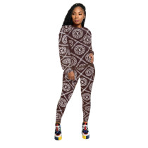 Brown Fashion Branded Clothing Set Two Piece Printed Dyeing Autumn Pant Sets