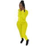 Solid Color Twill Zipper Tracksuit Hoodie Pant Set For Women