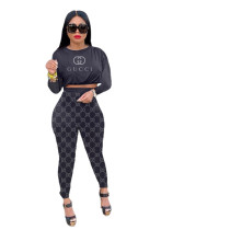 Casual Black Fall Clothing Printed Letter Pants Set