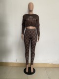 Casual Brown Fall Clothing Printed Letter Pants Set