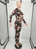 Casual Camouflage Print Sexi Two Piec Hooded Women Fall Sets