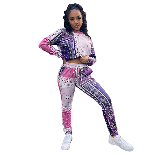 Casual Tracksuit Paisley Printed Two Piece Pant Sets