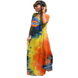 Casual Tie-dye Printed V-neck Maxi Dresses Women