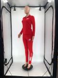 Autumn Winter Red Sports Embroidery Two Piece Fall 2021 Women Clothes