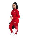 Autumn Winter Red Sports Embroidery Two Piece Fall 2021 Women Clothes