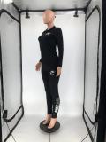 Autumn Winter Black Sports Embroidery Two Piece Fall 2021 Women Clothes