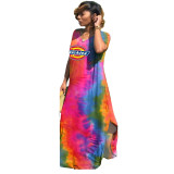 Casual Tie-dye Printed V-neck Maxi Dresses Women