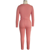 Pink High Elastic Autumn Winter Sweater Set