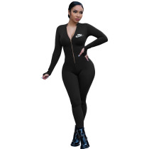 Casual Letter Purography Zipper Sports One Piece Yoga Clothes Jumpsuit