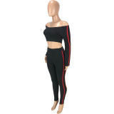 Solid Color Tracksuit Off Shoulder Crop Top and Trousers
