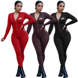 Casual Letter Purography Zipper Sports One Piece Yoga Clothes Jumpsuit
