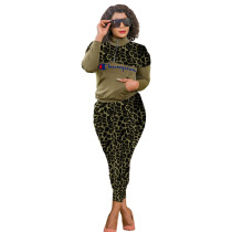 Fashion High Neck Camouflage Printed Two Piece Pant Set