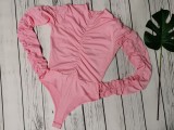 Casual Pink Stacked Romper with Hidden Buttons