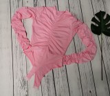 Casual Pink Stacked Romper with Hidden Buttons